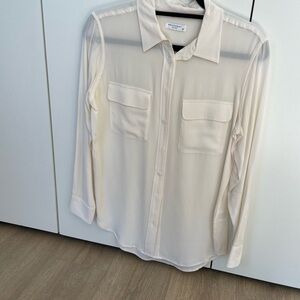 Equipment Sheer White Button-Up Blouse